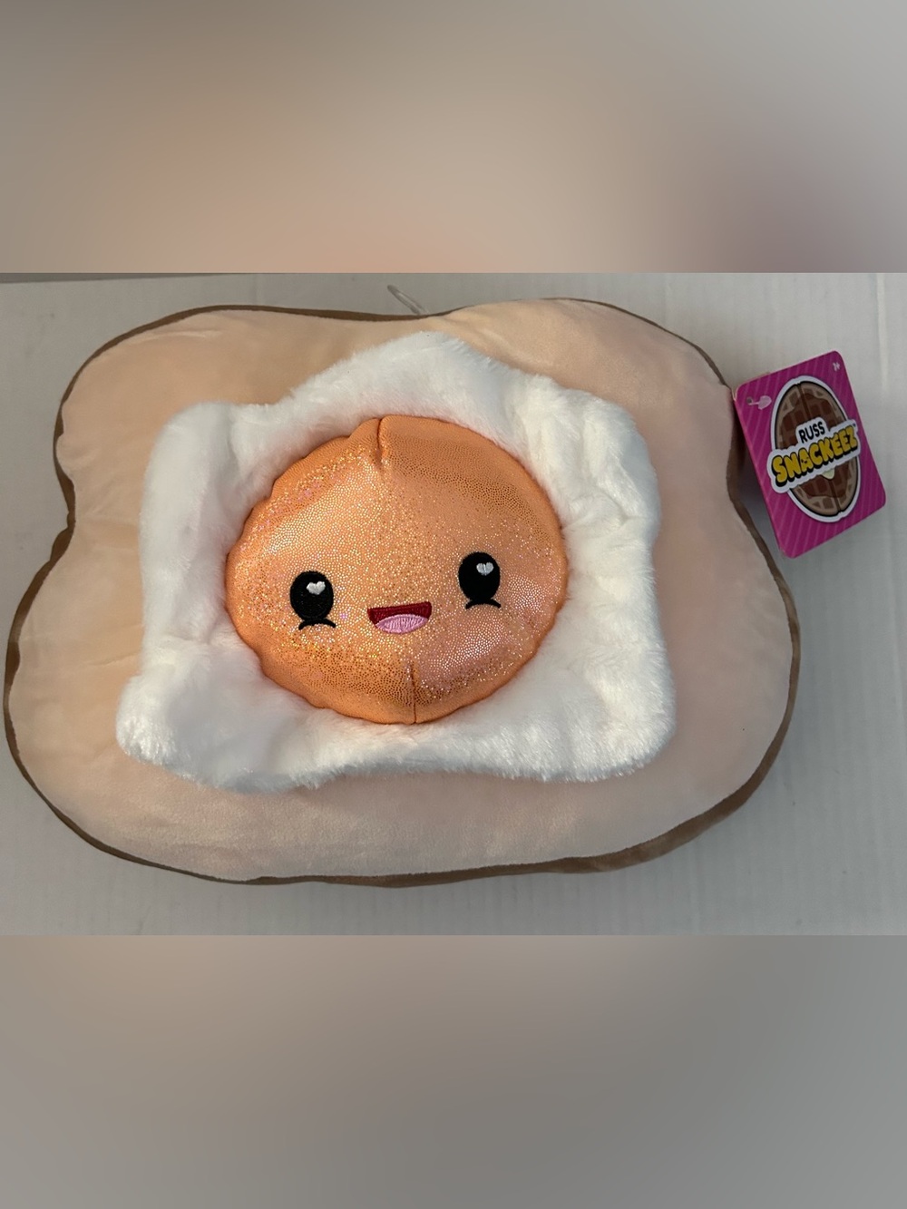 Russ Snackeez Sunnyside toast Plush Pillow - Peach, White & Brown
